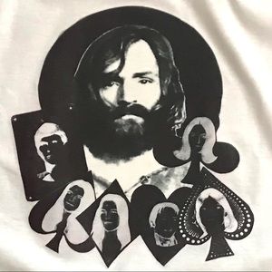 Mens Medium White Short Sleeve Charles Manson Logo T-Shirt Punk Rock